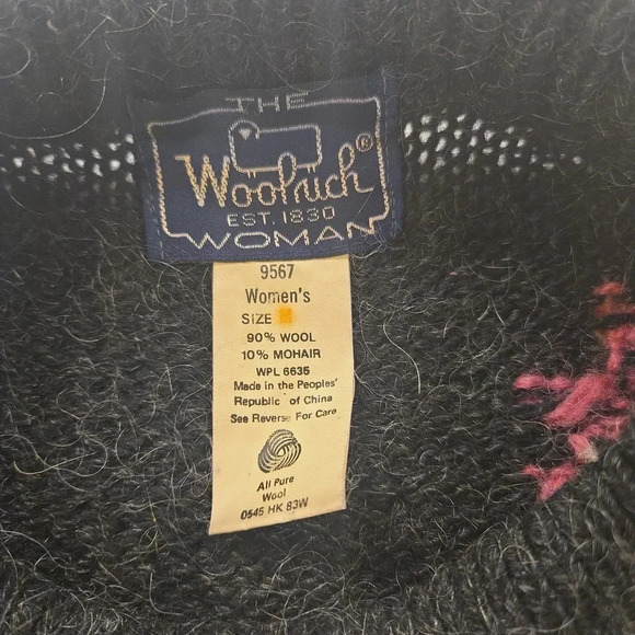 VTG Woolrich Fair Isle Wool Mohair Snowflake Sweater Gray Pink White Size Medium - Picture 7 of 11